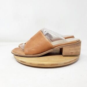 Eileen Fisher Sandals Womens 7 Airy Leather‎ Slide Brown Thong Strap Heel Shoes